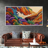 Rocky Wave Crash, Bold Ocean Splash, Coastal Nature Art, Framed Canvas Print, Vibrant Bathroom Decor, Colorful Beach Scene
