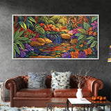 Jungle Waterfall, Floral, Vivid, Canvas Print, Botanical Wall Art, Tropical Home Decor, Boho Jungle Artwork, Bathroom Accent Piece
