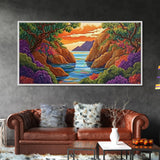 Sunset Bay, Trees, Tropical, Canvas Print, Nature Landscape Art, Colorful Wall Decor, Relaxing Home Vibes, Dining Room Accent
