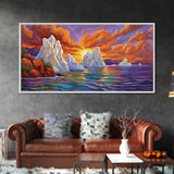 Iceberg Ocean, Sunset, Arctic, Canvas Print, Nature Wall Art, Vibrant Seascape Painting, Winter Decor Accent, Living Room Display
