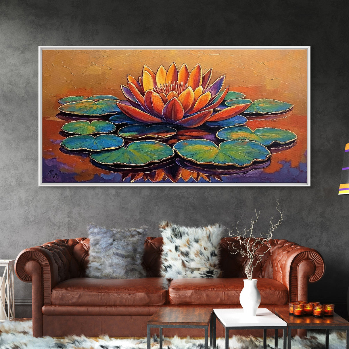 Lotus Lily, Pond, Zen, Canvas Print, Meditative floral wall art, zen home office decor, vibrant water lily boho art, yoga room painting