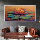 Lotus Lily, Pond, Zen, Canvas Print, Meditative floral wall art, zen home office decor, vibrant water lily boho art, yoga room painting