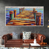 Dock View, Ocean, Coastal Path, Framed Canvas Print, Vibrant pier artwork ideal Beach House Wall Art or Nautical Entryway Decor