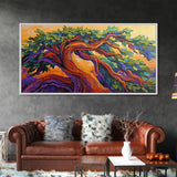 Whimsical Tree, Autumn Sky, Nature, Canvas Print, Bright textured tree painting perfect Fall Bedroom Wall Art or Boho Living Room Art