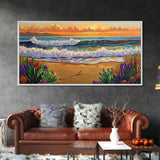 Ocean Sunset, Waves, Coastal, Canvas Print, ocean waves at sunset, Coastal Wall Art, vibrant seascape decor, beach house art