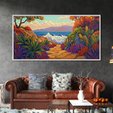 Ocean Path, Sunset, Nature, Canvas Print vibrant coastal wall art, autumn cactus decor, tropical landscape painting, entryway art