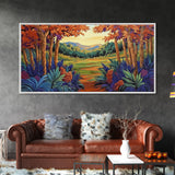 Forest Fall, Colorful, Leaves, Framed Canvas Print bold woodland foliage design, vibrant autumn landscape art, hallway wall accent