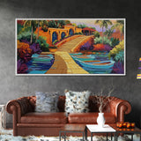 Tropical Boats, Colorful, Lagoon, Canvas Print, boats docked at tropical villa, Living Room Wall Art, vibrant coastal art, boho décor