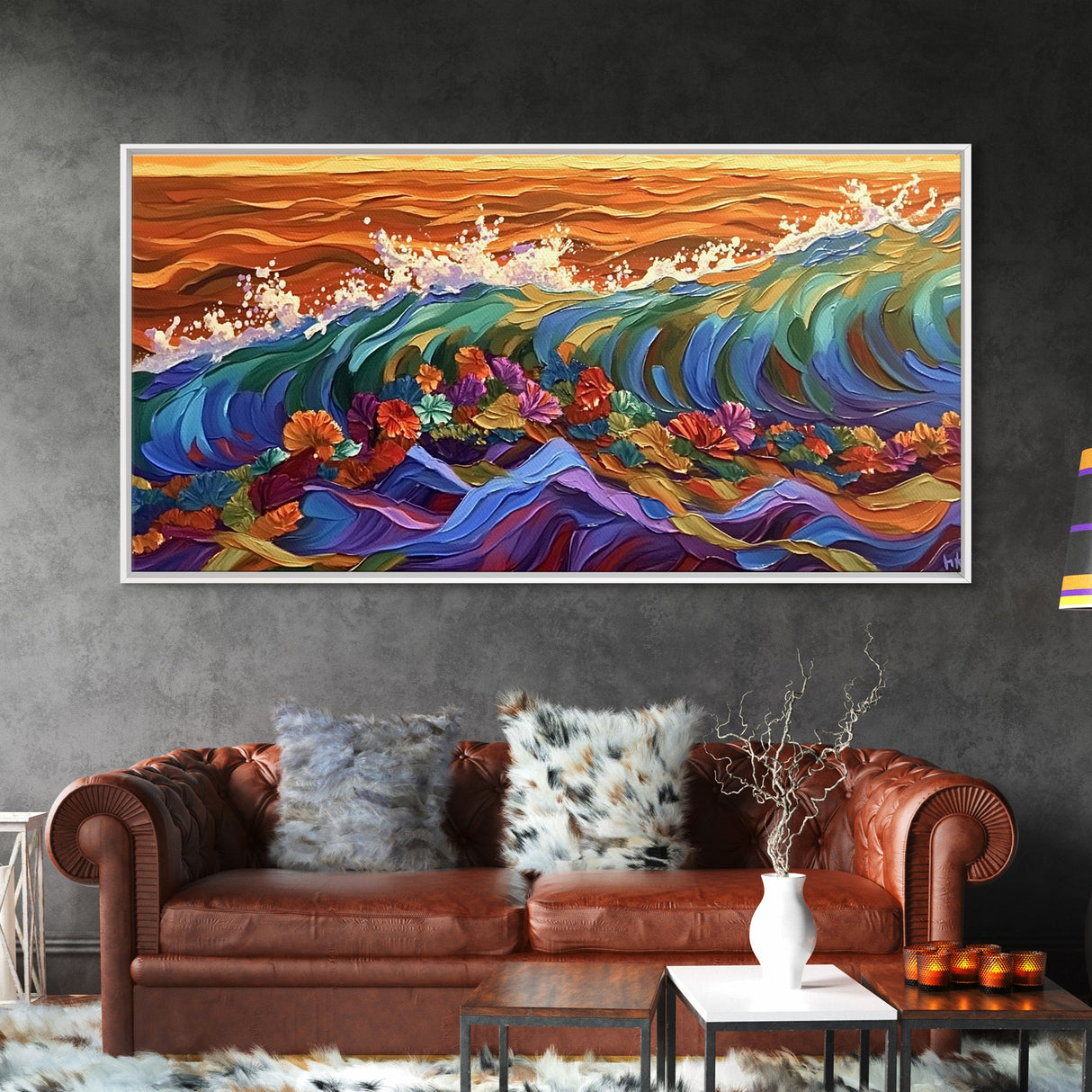 Sunset Ocean, Bold Waves, Color Splash, Canvas Print, Vibrant Seascape Art, Beach House Decor, Coastal Living Room Wall Art