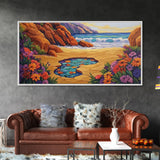 Tide Pool, Sandy Shore, Flower Beach, Canvas Print, Coastal Floral Wall Art, Vibrant Kitchen  Art, Hallway Summer Decor