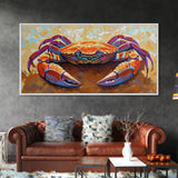 Crab Beach, Bold, Colorful, Coastal Sea Life Framed Canvas Print, Bathroom Wall Art, Nautical Art, Beach House Decor, Ocean Art