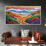 Sunset, Ocean, Trail, Beach, Coastal Sunset Pathway Framed Canvas Print, Bedroom Wall Art, Vibrant Seaside Landscape, Bold Color Decor