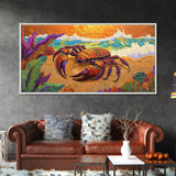 Lobster Beach, Vibrant, Framed Canvas Print, Nautical Coastal Art, Living Room Wall Decor, Tropical Lobster Painting, Bold Ocean Art