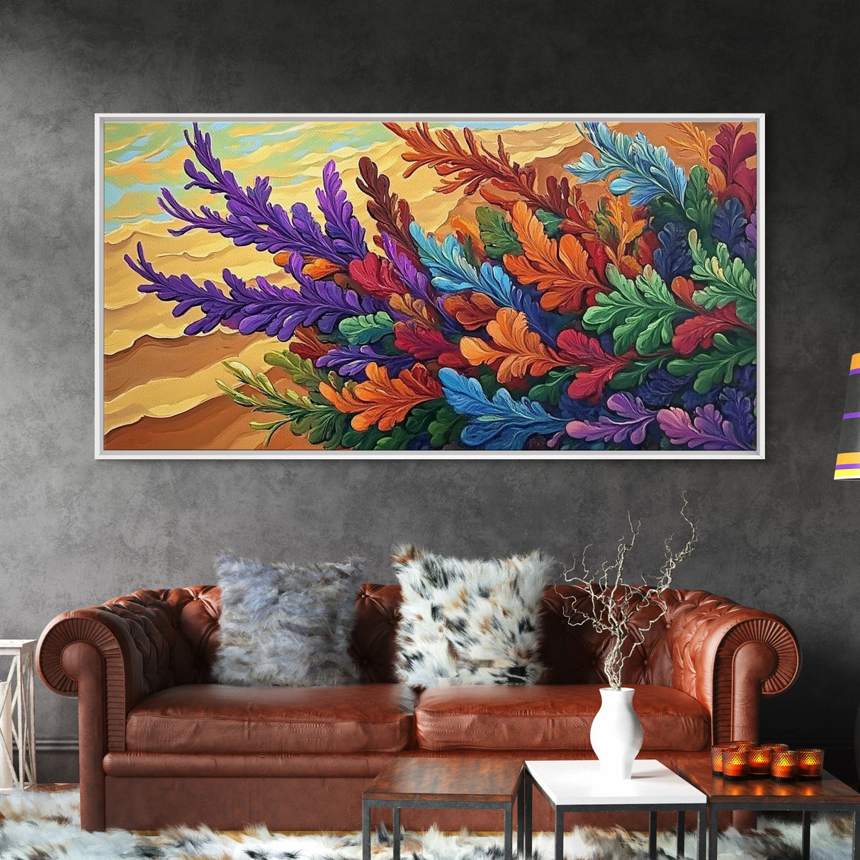 Leaves Autumn, Colorful, Canvas Print, Fall Boho Wall Decor, Vibrant Foliage Painting, Nature-Inspired Living Room Wall Art