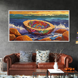 Pan Dulce, Ocean, Rocks, Sea, Canvas Print, Mexican sweet bread wall art, kitchen decor, dessert lover painting, bakery-inspired artwork