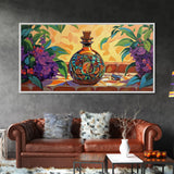 Tequila Bottle, Floral, Decor, Framed Canvas Print, Mexican kitchen wall art, vibrant bottle painting, fiesta bar wall boho artwork
