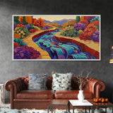 Stream Garden, Colorful, Path, Framed Canvas Print, Southwestern landscape art, bright garden painting, hallway decor, fall home vibe
