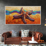 Starfish Beach, Colorful, Textured, Framed Canvas Print, coastal boho decor, ocean theme, beach house bathroom wall art