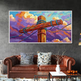 Wooden Pole, Nautical, Rope, Clouds, Framed Canvas Print, Rustic Coastal Art, Bathroom Wall Decor, Ocean-Inspired, Beach House Style