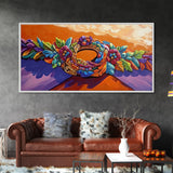Wreath Orange, Floral, Framed Canvas Print, Bright Floral Crown Wall Decor, Whimsical Art Style, Bohemian Bedroom Artwork