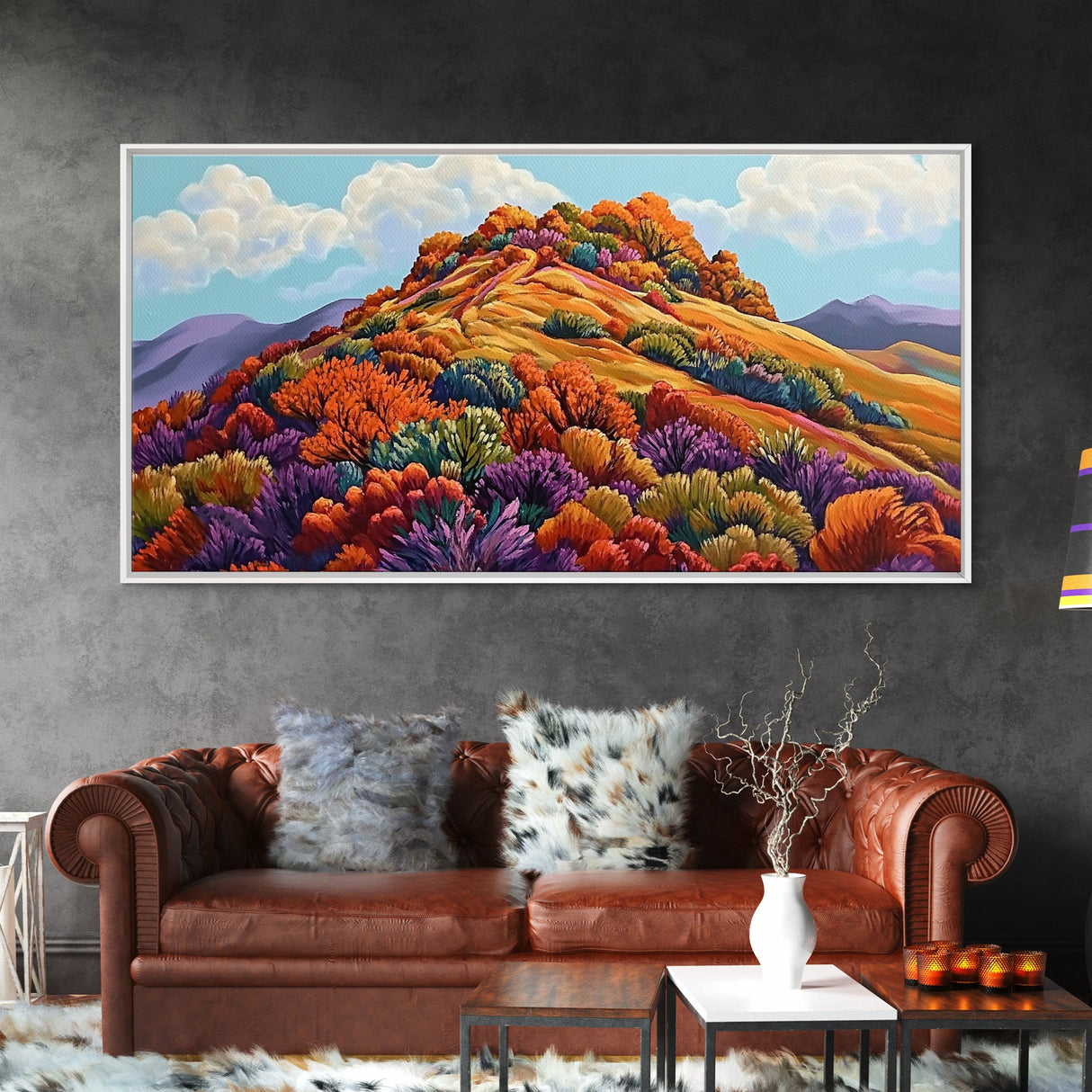 Autumn Hill, Landscape, Framed Canvas Print, Colorful Fall Mountain Scene, Cozy Autumn Wall Decor, Rustic Living Room Art