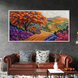 Tree Autumn, Hillside, Fields, Autumn hillside landscape, Framed Canvas Print, Fall Decor, Nature Inspired Wall Art, Living Room Art