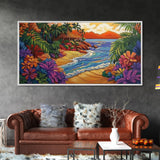 Tropical, Beach, Sunset, Palm, Vibrant tropical beach art, Canvas Print, Island Paradise Decor, Vacation Vibes, Living Room Art