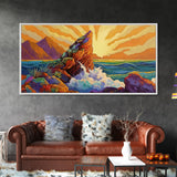 Sunrise, Waves, Rocks, Ocean, Canvas Print, Sunrise coastal print, ocean splash wall art, spiritual sunburst decor, beach home accent