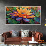 Lotus Bloom, Garden, Art, Framed Canvas Print, Vibrant lotus flower artwork, zen boho decor, meditation room or bathroom wall art