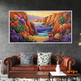 Desert Coast, Flowers, Path, Canvas Print, vibrant canyon seascape, southwest home decor, hallway wall art, colorful desert painting
