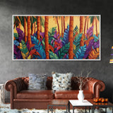 Jungle Leaves, Palms, Tropical, Framed Canvas Print, vibrant rainforest botanical wall art, boho plant decor, entryway art