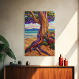Tree Shore, Coastal, Vibrant, Canvas Print, Bold beach tree painting, tropical landscape art, Living Room or Beach House Wall Decor