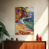 Coastal Sunset, Waves, Color, Canvas Print, Vibrant seascape art, beach house wall décor, boho ocean scene, bathroom wall art