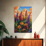 Vibrant Autumn, Blooms, Landscape, Framed Canvas Print, Bright Wildflower Artwork, Living Room Wall Art, Colorful Fall Floral Boho Painting
