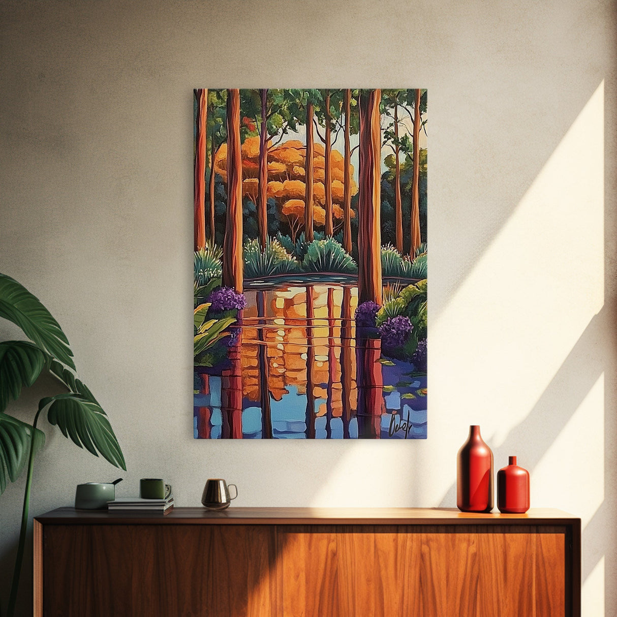 Forest Reflections, Tranquil, Trees, Canvas Print peaceful landscape art, serene nature wall decor, cabin bathroom art, rustic boho style