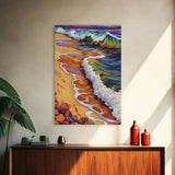 Beach Waves, Sunset, Framed Canvas Print, Vibrant Coastal Wall Art, Tropical Ocean Decor, Colorful Living Room Wall Art, Boho Beach Print