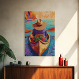 Hat River, Canoe, Bright Framed Canvas Print, Relaxing Boho Wall Art, Colorful Nature Lover Gift, Unique Summer Travel Vibes