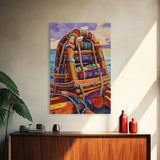 Rope Dock Sunset, Nautical, Framed Canvas Print, Nautical Rope Dockside Art, Sunset Painting, Coastal Seaside Wall Decor, Living Room Decor