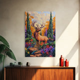 Elk Forest, Autumn, Majestic Wildlife Wall Art, Woodland Cabin Decor, Fall Season Rustic Accent, Framed Canvas Print