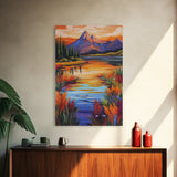 Mountain Autumn, River, Vibrant Reflection Canvas Print, Nature Wall Decor, Cabin or Lodge Living Room Art, Fall Landscape Style