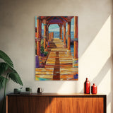 Dock Ocean, Pier, Sunset, Framed Canvas Print, Nautical Coastal Wall Art, Beach House Entryway Decor, Rustic Seaside Living Room