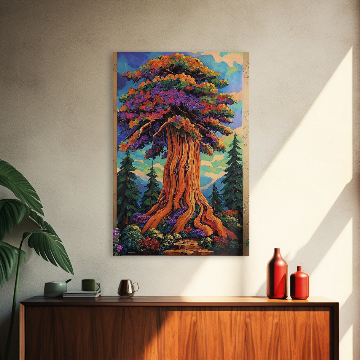 Tree Forest, Fantasy, Nature, Framed Canvas Print, Enchanted Woodland Wall Art, Kids Room or Nature Lover Gift, Boho Forest Decor