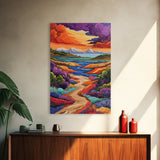 Mountains River, Clouds, Autumn, Framed Canvas Print, Bold Fall Landscape Art, Cozy Cabin Decor, Nature Lover Living Room Accent