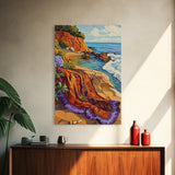 Ocean Blanket, Coast, Framed Canvas Print, Coastal boho art, beach blanket painting, vibrant seashore scene, bedroom wall art, summer vibes