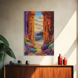 Hidden Cove, Rocky Entry, Ocean View, Sunset Moment, Framed Canvas Print, Bedroom Wall Art, Seaside Fantasy, Desert Coastal Decor