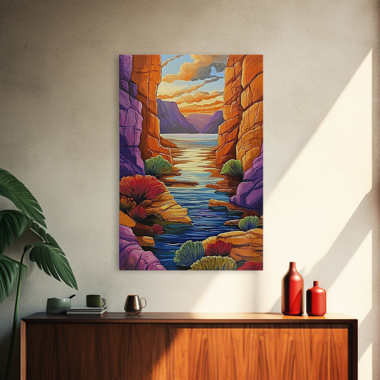 Canyon River, Twilight Calm, Desert Sunset, Flowing Stillness, Canvas Print, Nature Wall Art, Southwest Style, Peaceful Bedroom Decor
