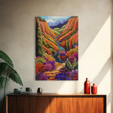 Vibrant Canyon Trail, Fall Mountainscape Art, Colorful Nature Painting, Canvas Print, Autumn Decor, Rustic Cabin Wall Art, Boho Vibe