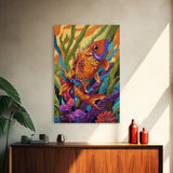 Bold Colorful Fish Art, Framed Canvas Print, Underwater wall decor, boho ocean art, tropical fish painting, bathroom wall art
