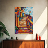 Coastal Colorful Pathway Painting, Framed Canvas Print, Boho coastal wall art, beach town painting, hallway decor, summer vibe