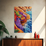 Ocean Cliffs, Colorful Reef, Coastal Abstract, Vibrant Seaside Art, Bathroom Wall Art, Nautical Decor, Canvas Print, Bold Nature Painting